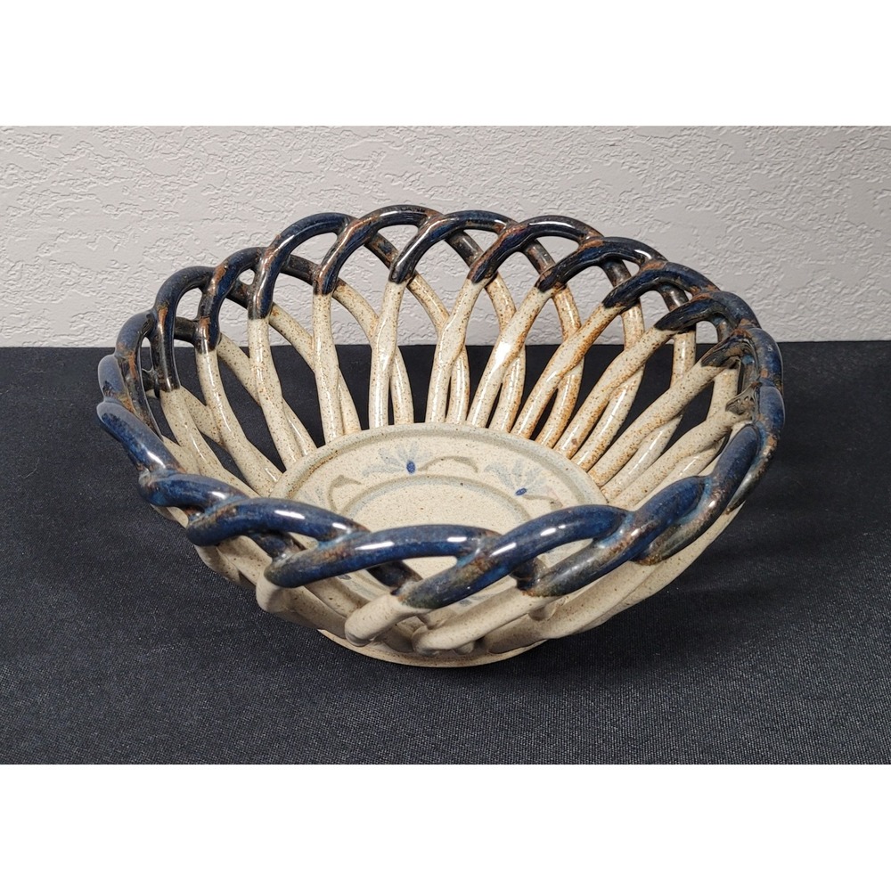 Vintage 1970s-1990s Studio Art Pottery Lattice Decorative Bowl Marked Decker